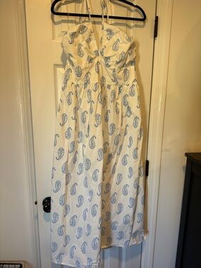 White Sundress with Blue Paisley Print
